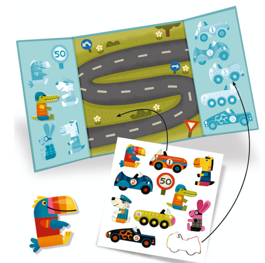 re-usable stickers with book for toddlers by DJECO l cars