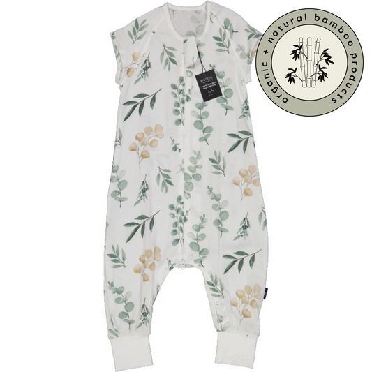 0.3 TOG bamboo summer toddler sleep suit | green leaves