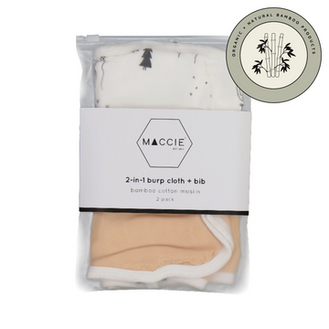 2-in-1 baby burp cloth + bib set | scandi animals + beige