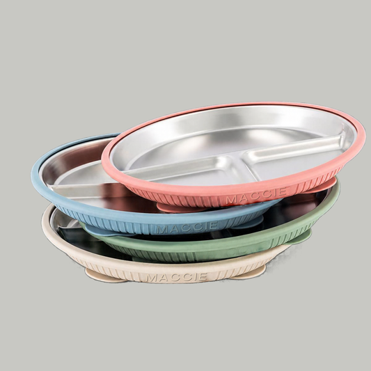 grip + grub | stainless steel divider suction plate with clear silicone lid