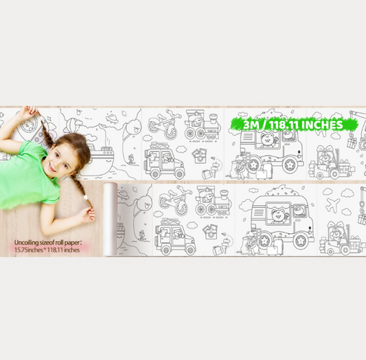Jar Melo l 3m colouring paper roll tear + stick l cars + transport